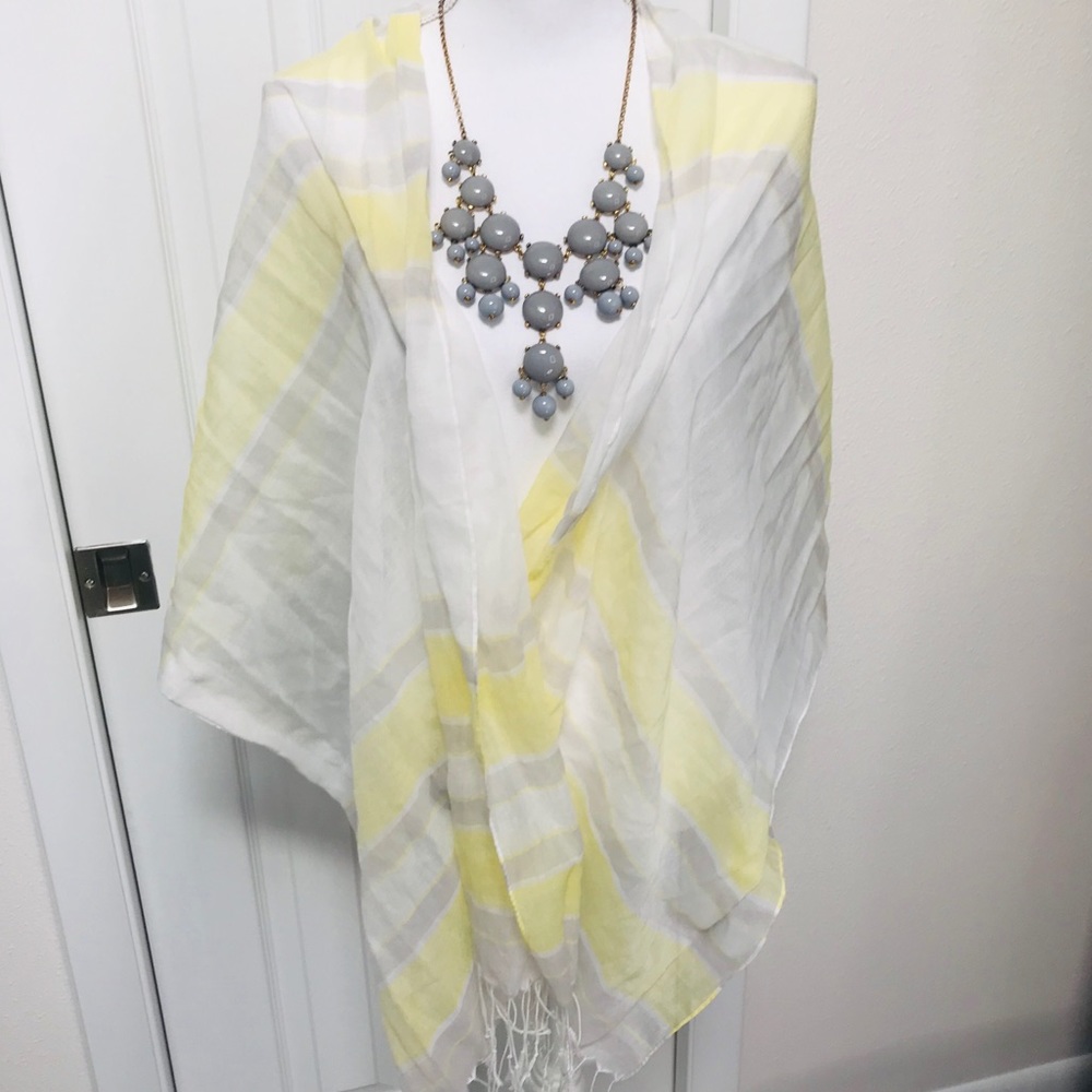 LANDS END Lightweight Yellow White Grey Stripe Scarf